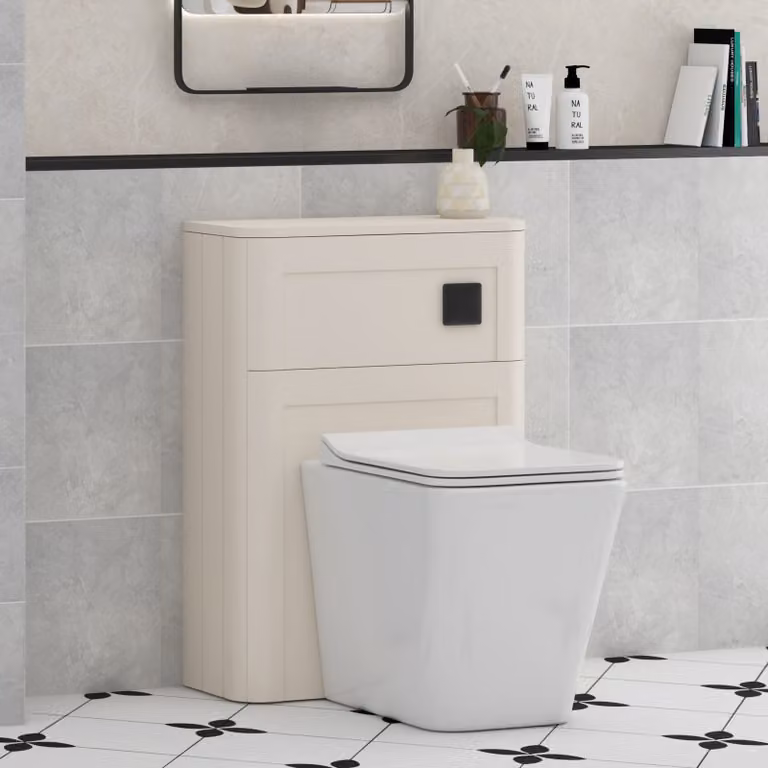 Royal Bathrooms Henley 550mm BTW Ceramic WC Unit with Rimless Soft Close Toilet Seat in Beige and Multicolour