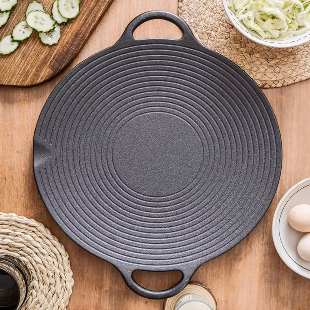 Kelvenix Black Cast Iron Non-Stick Tawa Parantha Pan Griddle, Diameter: 48 cm – 4