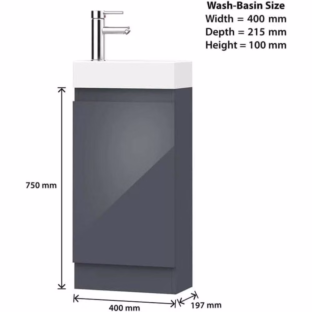 FORGEVIO Denvor Grey Freestanding Bathroom Vanity Unit with Glossy Finish and Internal Shelves – 2