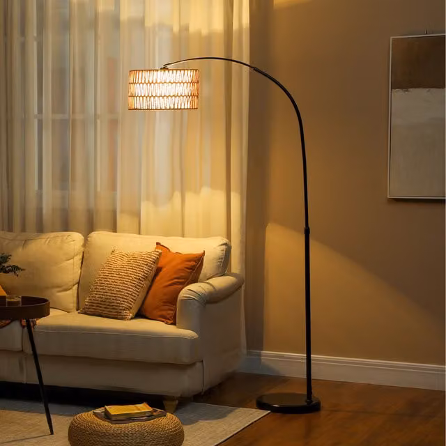 HOMCOM Farmhouse Standing Floor Lamp with Foot Switch in Black and Beige