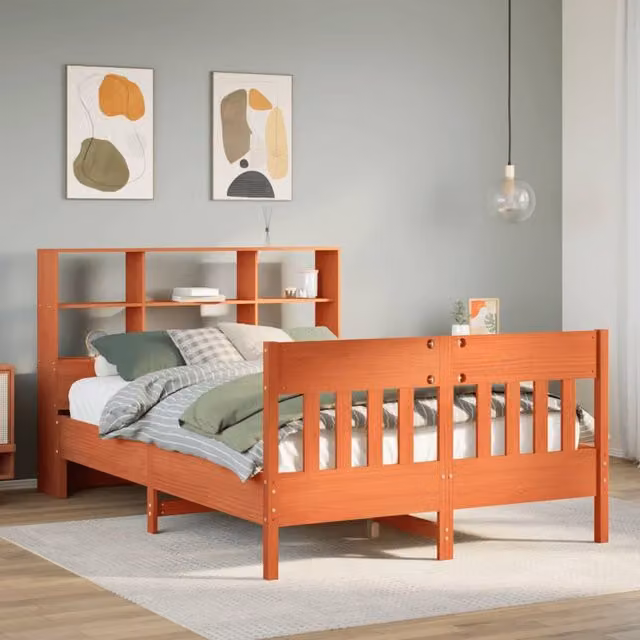 Berkfield Home Rustic Solid Wood Pine Bed Frame in Wax Brown, W: 160 cm, L: 200 cm