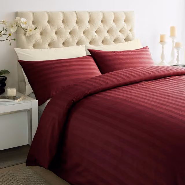 Roseley 250TC Mako Satin Striped Cotton Duvet Cover and Pillowcase Set, Red, 180 x 200 cm