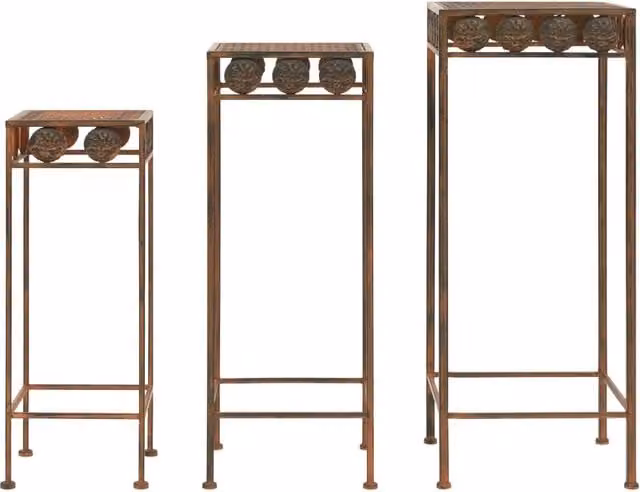 Berkfield Home 3 Piece Vintage Style Metal Plant Stand Set in Brown – 1