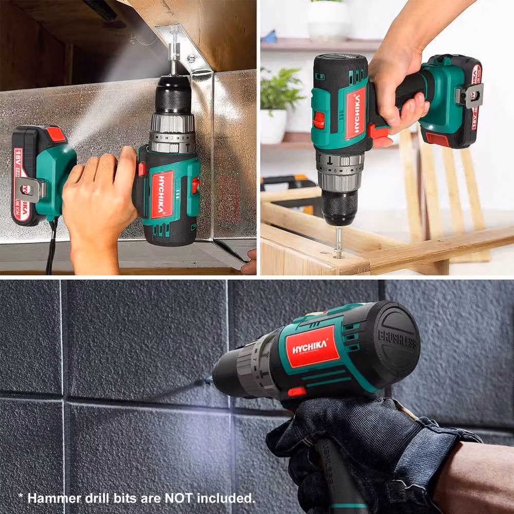 HYCHIKA 18V Brushless Cordless Drill Driver with 53 Piece Kit, 60Nm, 2 Speed, Green – 3