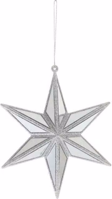 KDMD Silver Star Hanging Glass Mirror Decoration, 2 Pack, Diameter: 12 cm