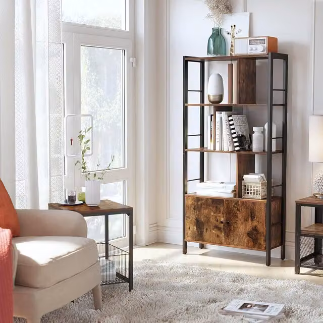 VASAGLE Industrial Bronze and Brown Large Bookshelf with Doors