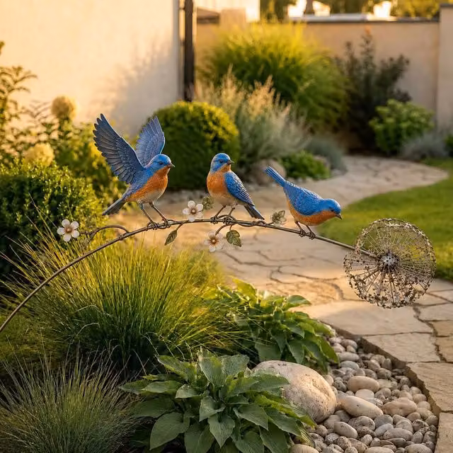 Quipulse Blue Metal Wrought-Iron Floral Ornaments