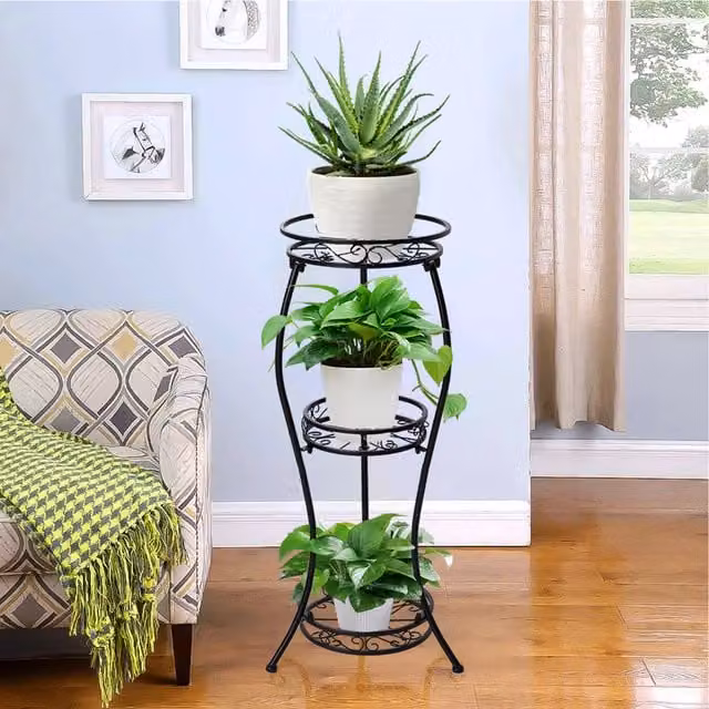 Lifeideas 3 Tier Matt Black Metal Plant Display Rack