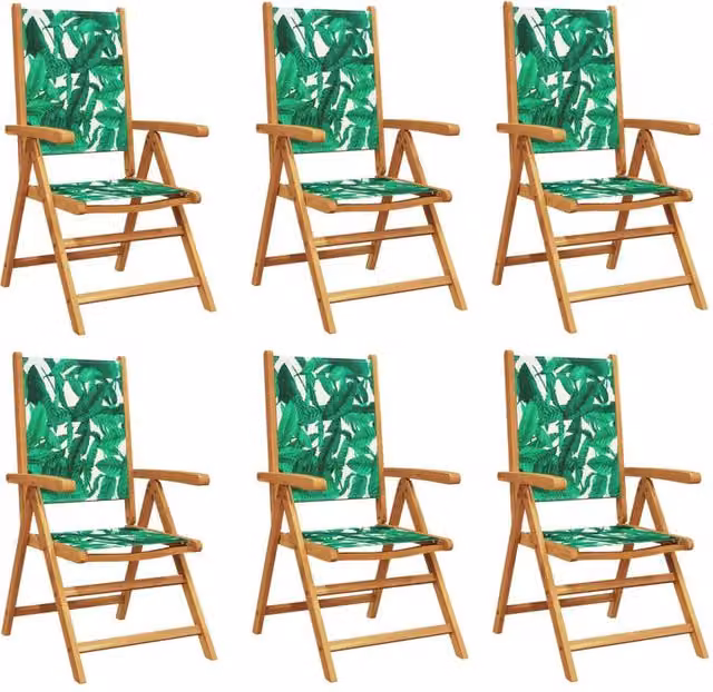 Berkfield Home Set of 6 Reclining Garden Chairs in Green Fabric and Acacia Wood – 1