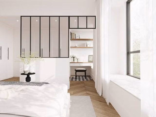 Vente-unique Studio-Style Glass Panel in Black Powder Coated Aluminium, W: 150 cm, H: 130 cm