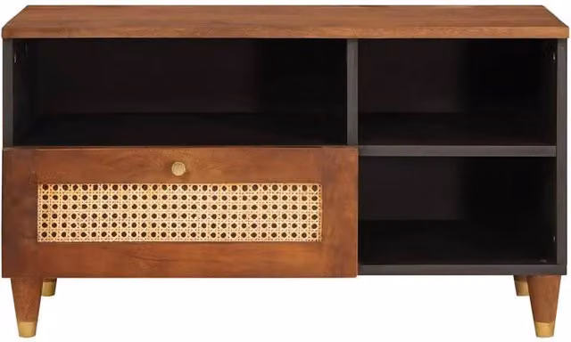 Berkfield Brown Mango Wood and Cane Mid-Century Media Storage Cabinet W/D/H: 80 x 46 x 33.5 cm