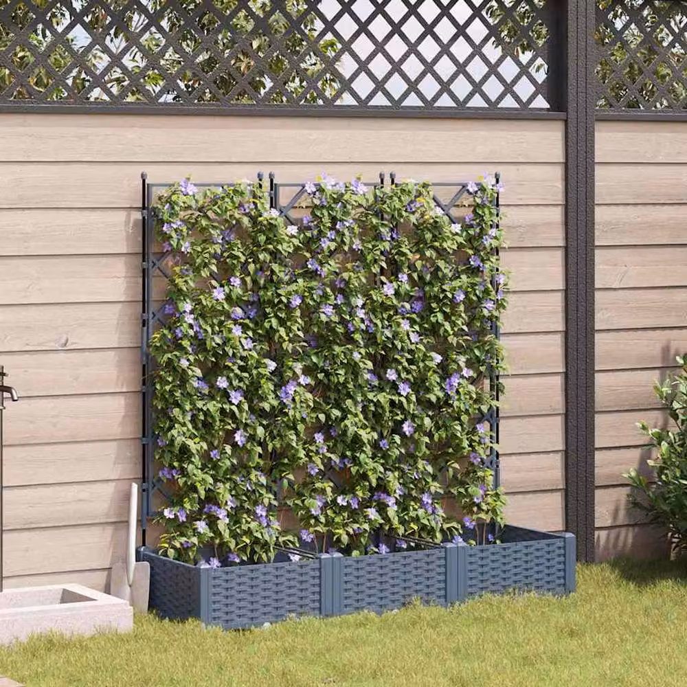 Berkfield Home Garden Planter with Trellis, 3 Piece Set, Grey, W: 120 cm, D: 40 cm, H: 125.5 cm – 2