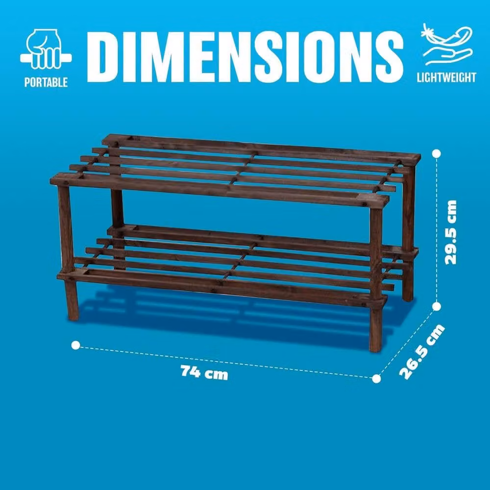 BARGAINS-GALORE 2-Tier Wooden Shoe Rack and Footwear Organiser in Dark Brown Oak, W: 74.0 cm, H: 29.5 cm, D: 26.5 cm – 3