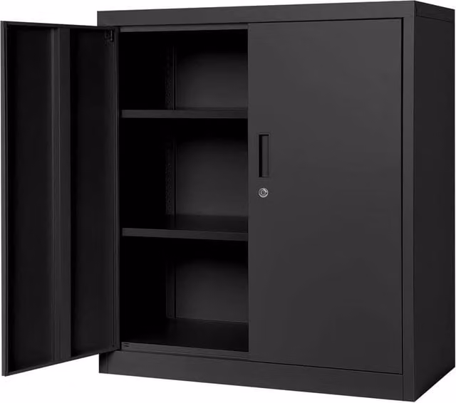 VOGREX Black Metal 2 Door Office Filing Cabinet with Lockable Adjustable Shelves – 1