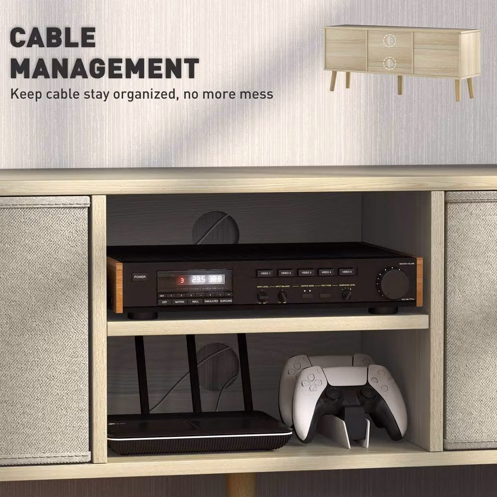 STILVORA Scandinavian Style TV Stand in Beige with Wood Finish, Width: 110 cm – 7