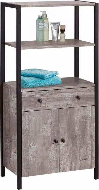 Chris Industrial Freestanding Cabinet in Black and Grey with Internal Drawers and Hinged Doors, Width: 125 cm