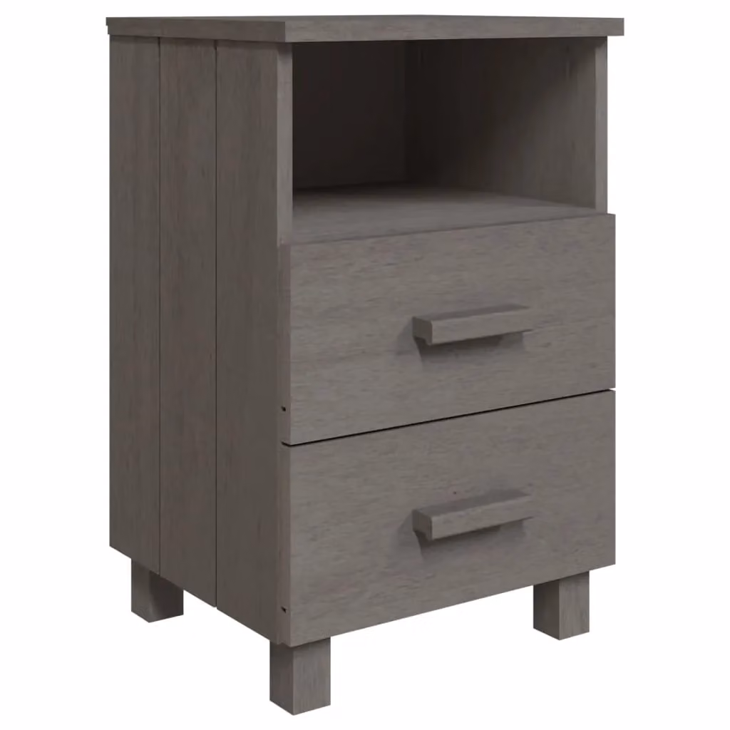 Berkfield Home HAMAR Solid Wood Bedside Cabinets, 2 Pack, Light Grey, W: 40 cm, D: 35 cm, H: 62 cm – 3