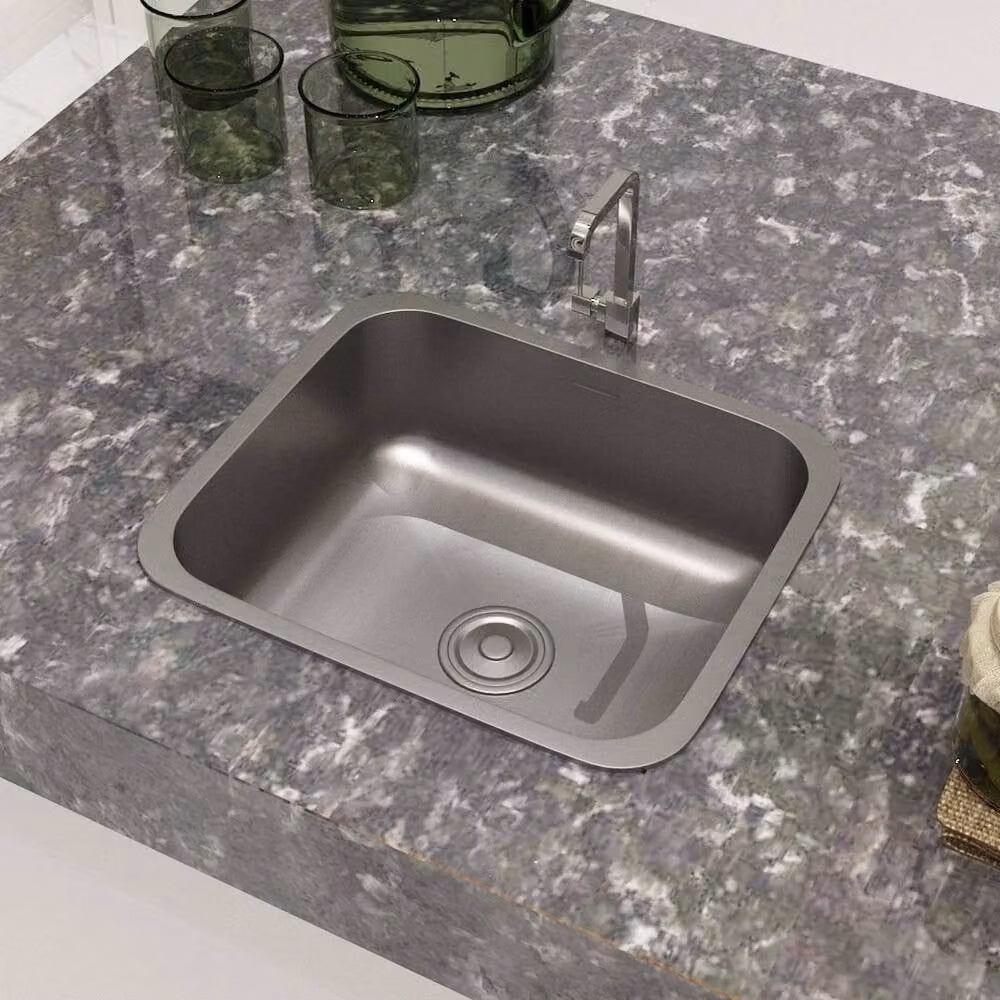 KORVIXA Stainless Steel Undermount Kitchen Sink in Silver W: 100 cm, D: 52 cm – 1