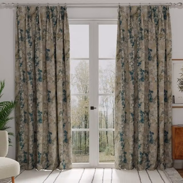 Terrys Made to Measure Blackout Fabric Curtain Panel in Blue Graphic Design