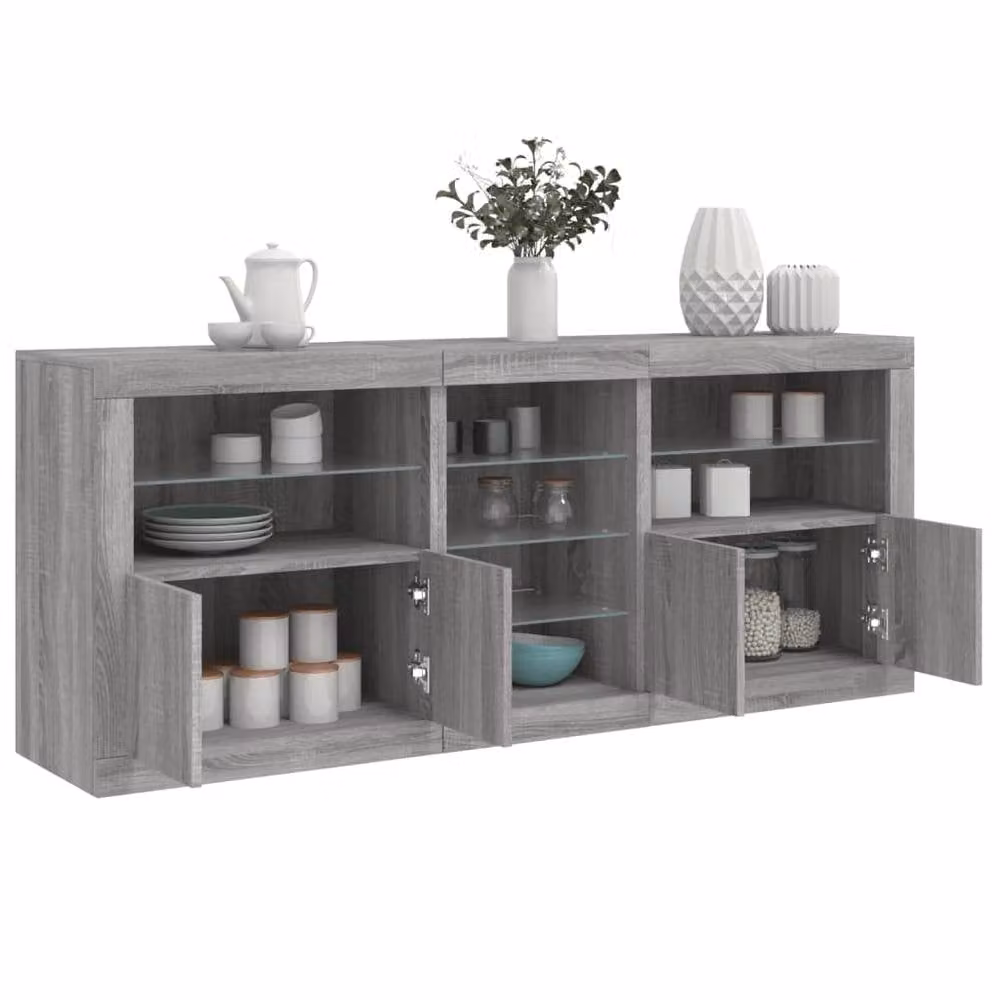 Berkfield Home Modern Grey Sonoma Sideboard with Integrated LED Lighting, W: 181.5 cm, D: 37 cm, H: 67 cm – 1