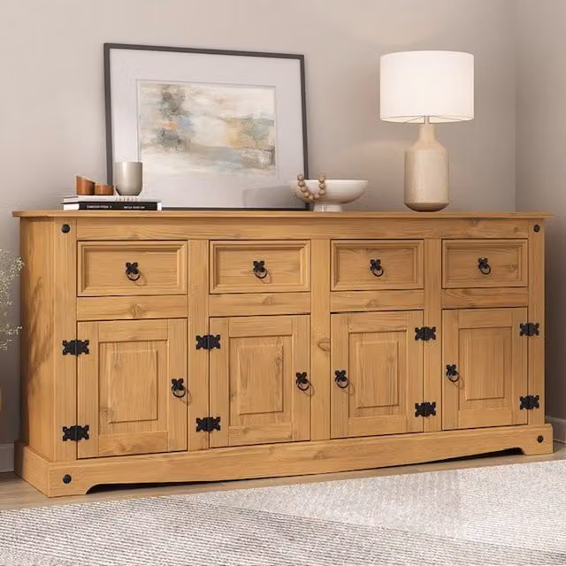 Mews Rustic Brown Wood 4 Door 4 Drawer Sideboard
