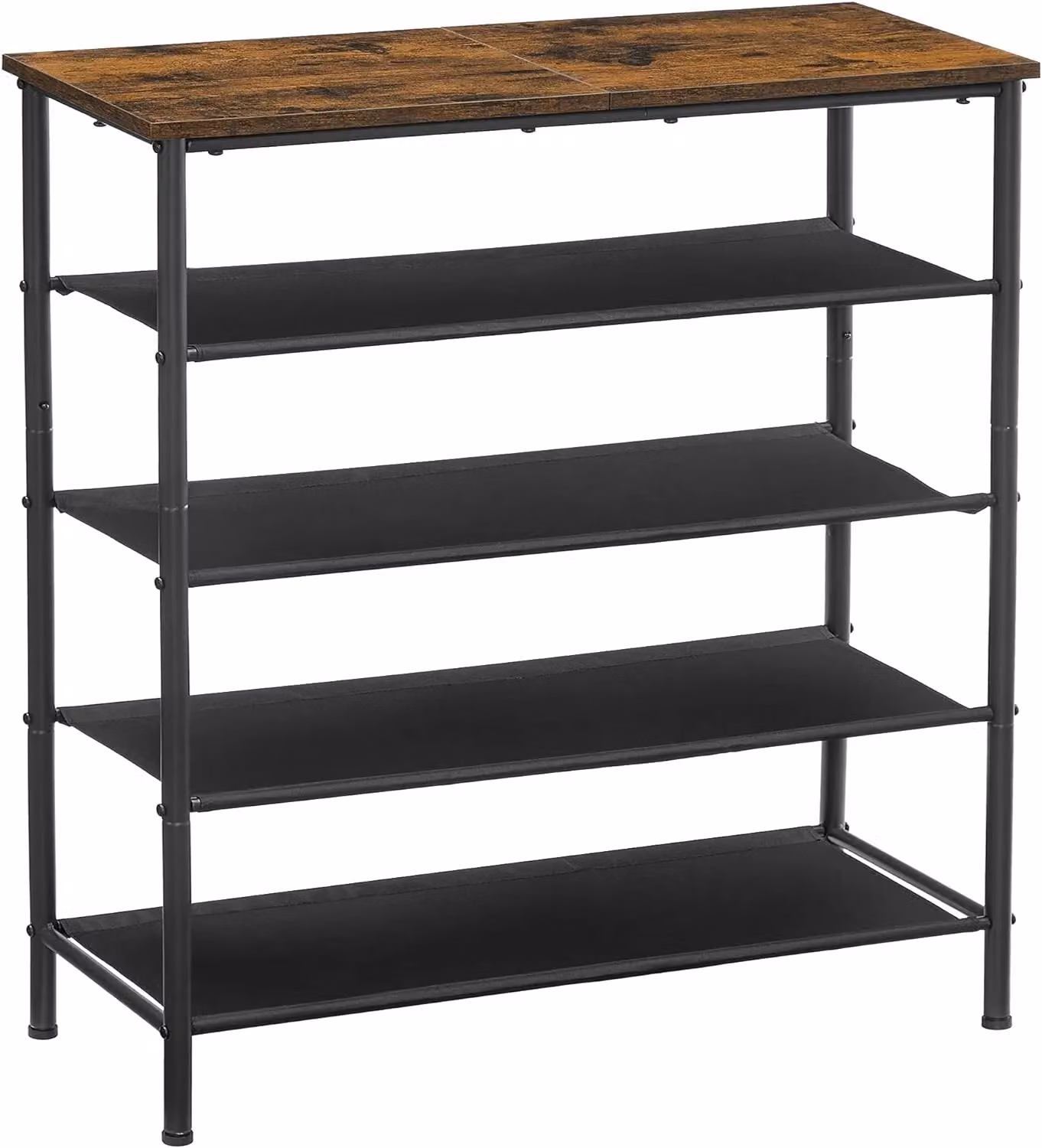 VASAGLE Industrial Style Narrow Shoe Rack with Fabric Shelves and Steel Frame, Brown – 6