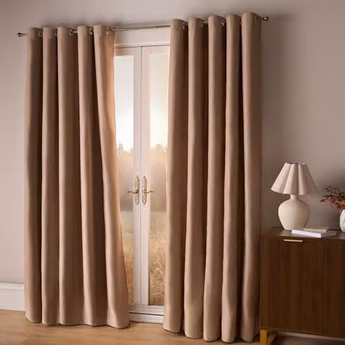 OHS Pair of Beige Thermal Blackout Eyelet Curtains, Width: 167 cm, Drop: 228 cm – 2