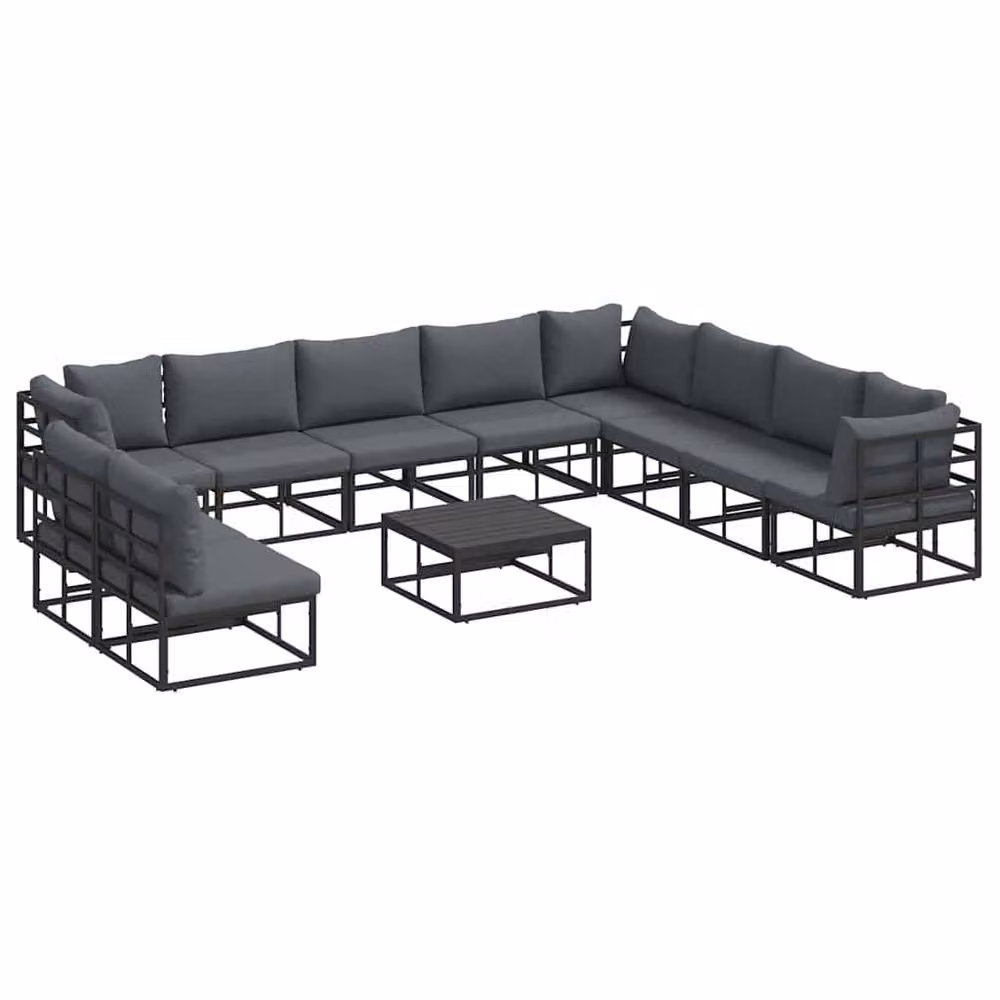 Berkfield Home 11 Piece Garden Sofa Set in Black Powder Coated Aluminium with Cushions, W/D/H: 70 x 70 x 32 cm – 2