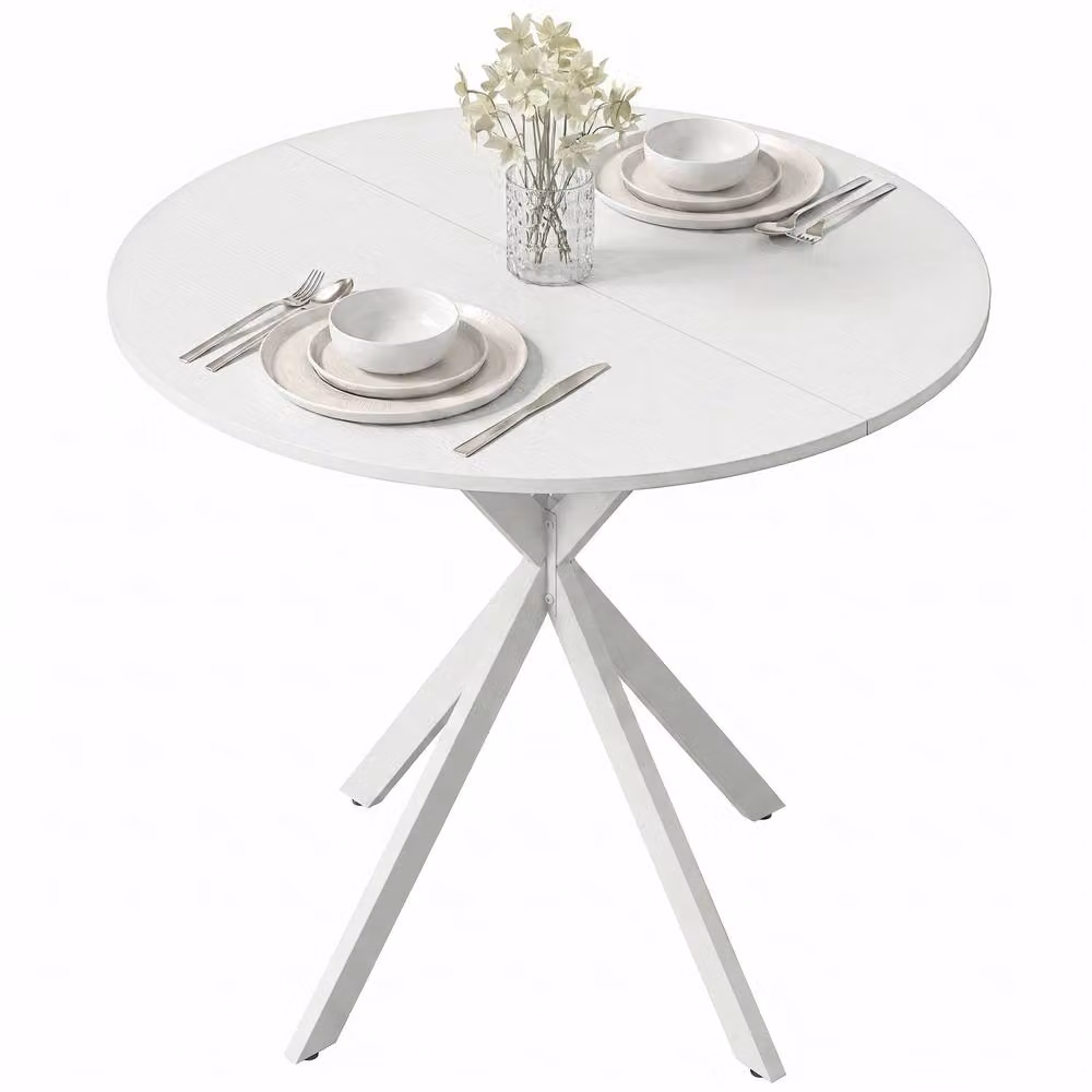 STILVORA Round White Dining Table with Steel Legs – 2