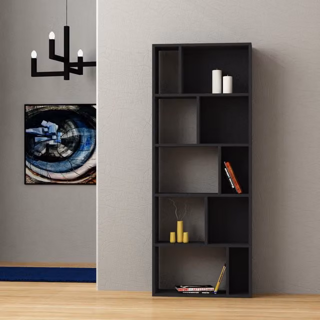 Decortie Onda Modern Freestanding Bookcase Display Unit in Anthracite Grey