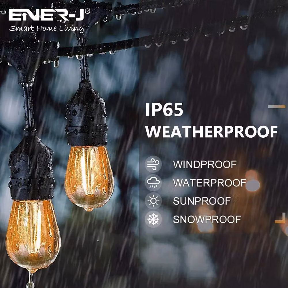 ENER-J LED Festoon String Lights, 30m Warm White Outdoor Garden Lighting with 32 Bulbs, IP65 Waterproof, Black – 5