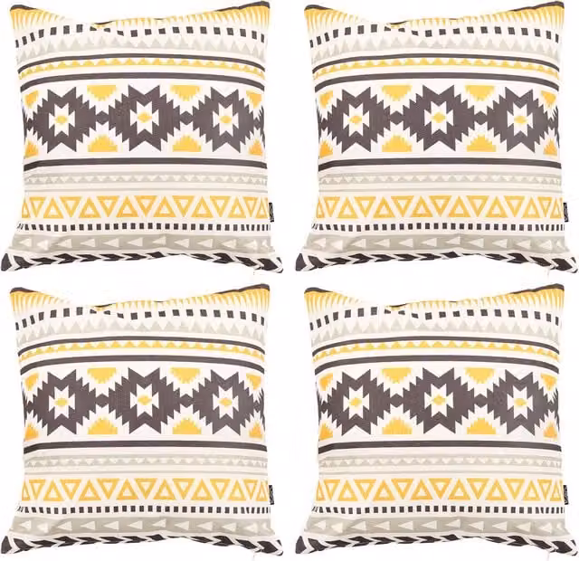 ICON Yellow Aztec Pattern Square Outdoor Cushion Set of 4