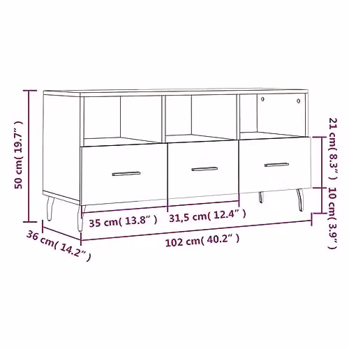 vidaXL Modern Black TV Cabinet in MDF and Metal, W: 102 cm, D: 36 cm, H: 50 cm – 3