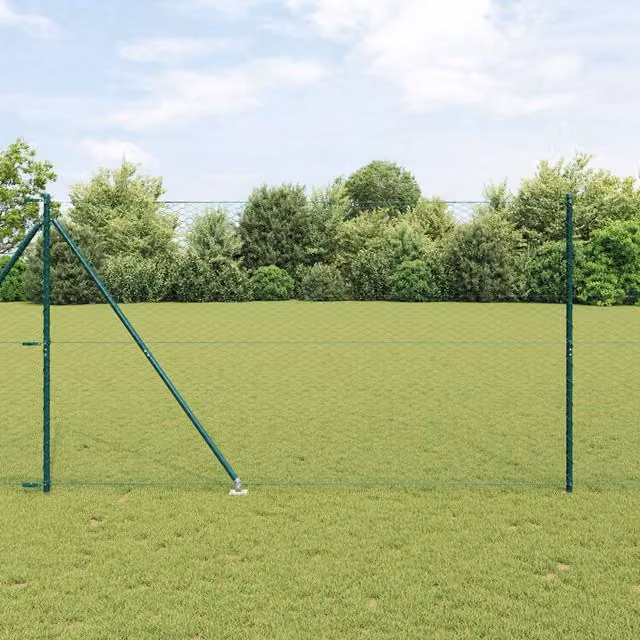 Berkfield Home Green Powder-Coated Steel Hexagon Fence, H: 160 cm x W: 100 cm x L: 10 m