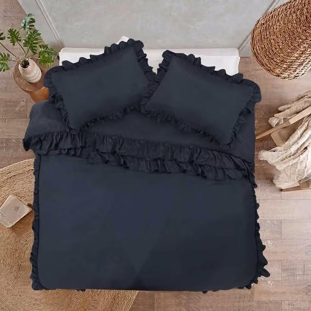 Cotton Passion Grey Microfibre Ruffled Borders Duvet Cover Set, Single, 90 x 200 cm