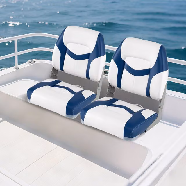 COSTWAY Set of 2 Blue Plastic Folding Low Back Maritime Boat Chairs