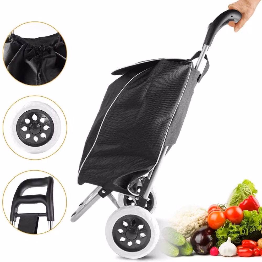 EONLION Lightweight Folding Shopping Trolley with 2 Wheels and Bag in Black, Height: 100 cm – 5
