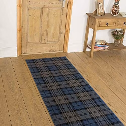 runrug Blue Tartan Hallway Runner Rug, W/D/H: 80 x 390 x 0.9 cm – 4