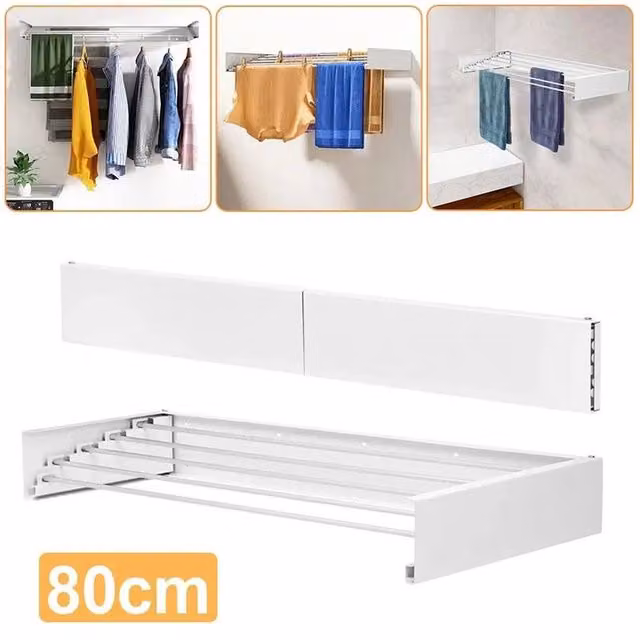KORVIXA Extendible Wall Mounted Metal Clothes Dryer in White, Width: 100 cm – 1