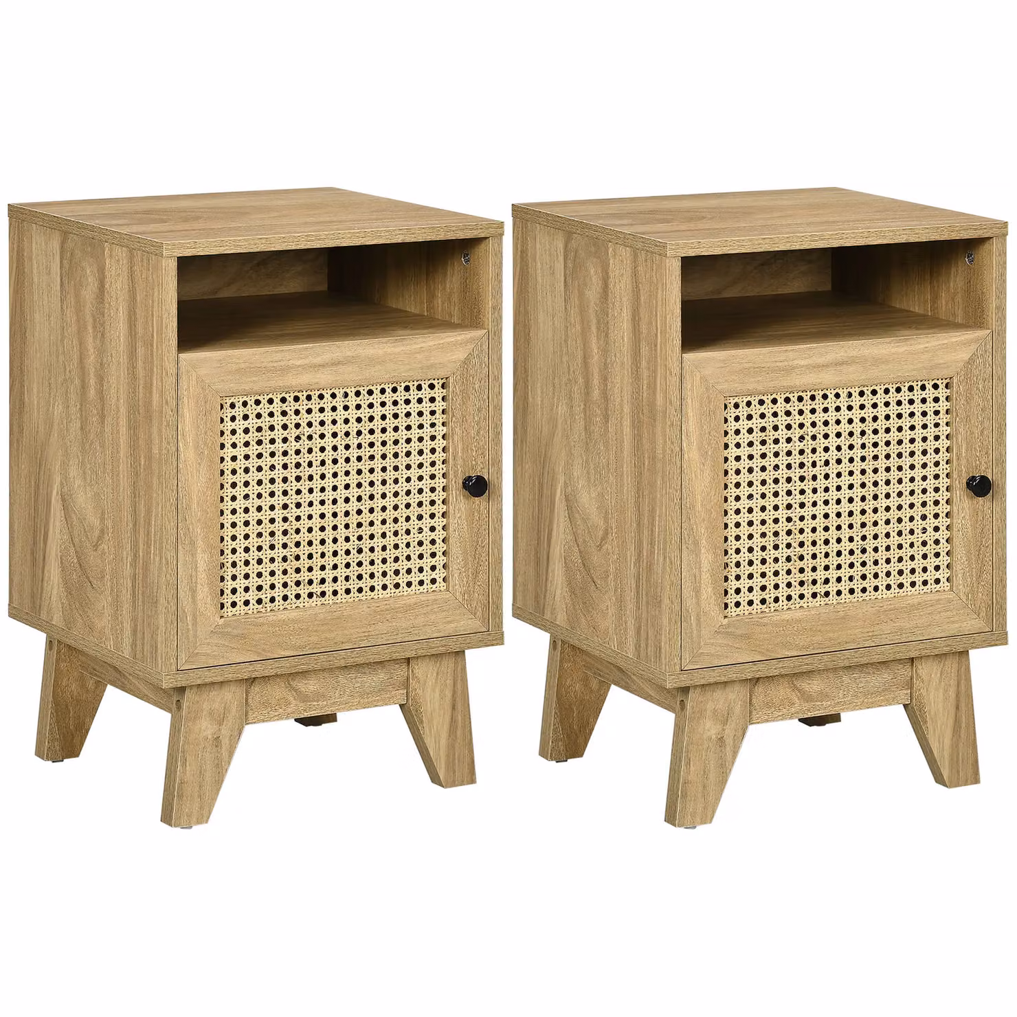 HOMCOM Rattan Nightstand and Bedside Table with Drawer and Shelf in Light Brown – 2