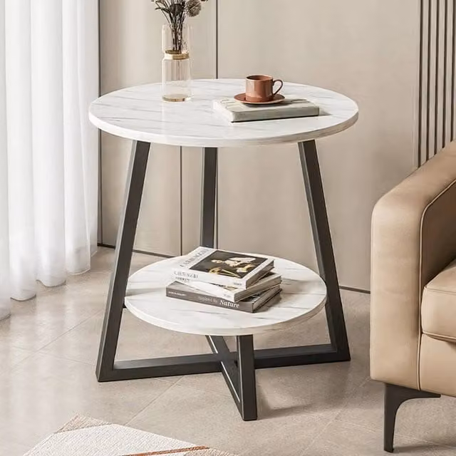 KORVIXA 2 Tier Round Side Table in White – 1