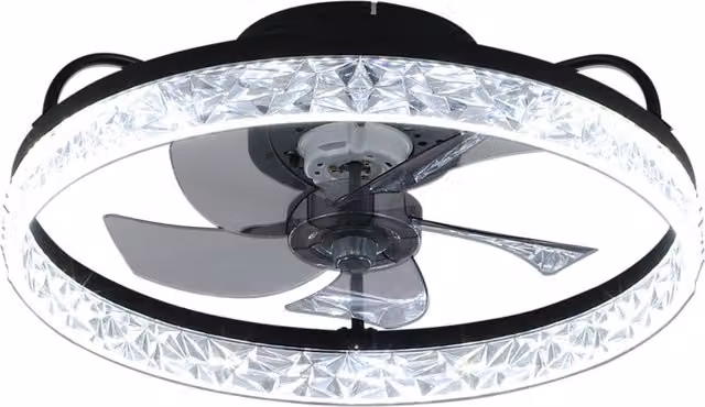 Kidkid Modern Round Crystal Ceiling Light with Fan in Black
