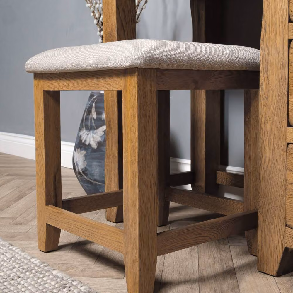 Elm Home And Garden Rustic Oak Dressing Table Fabric Stool in Light Oak, W/D/H: 47 x 42 x 42 cm – 2