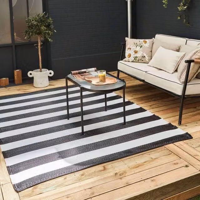 THE RUGS Reversible Weatherproof Striped Rainbow Outdoor Garden Patio Rug, W: 240 cm, D: 340 cm