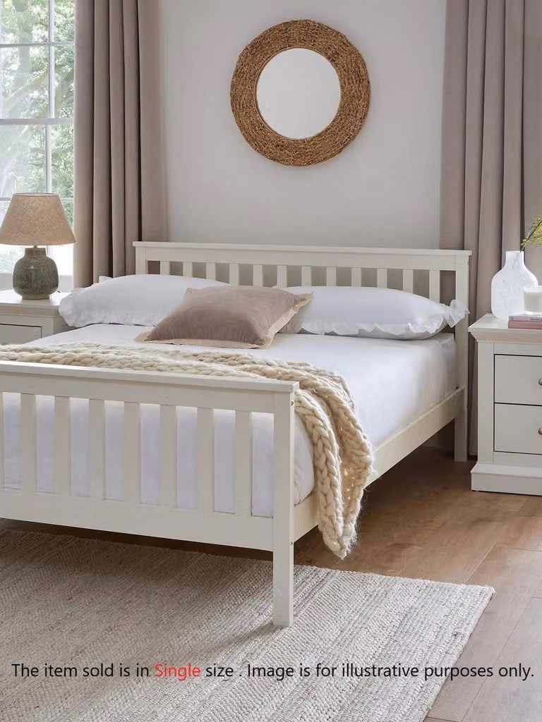 Dawson White Pine Single Wooden Bed Frame with Slatted Headboard