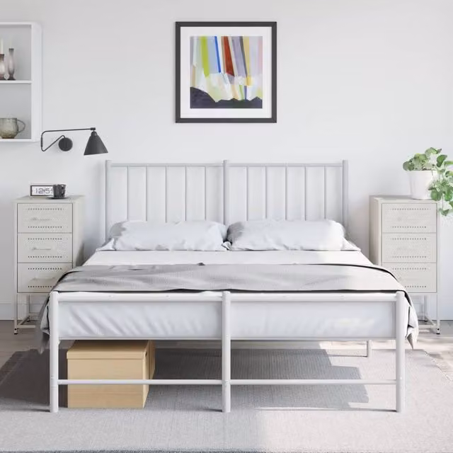 Berkfield Home Set of 2 White Steel Bedside Cabinets, W/D/H: 36 x 39 x 78 cm