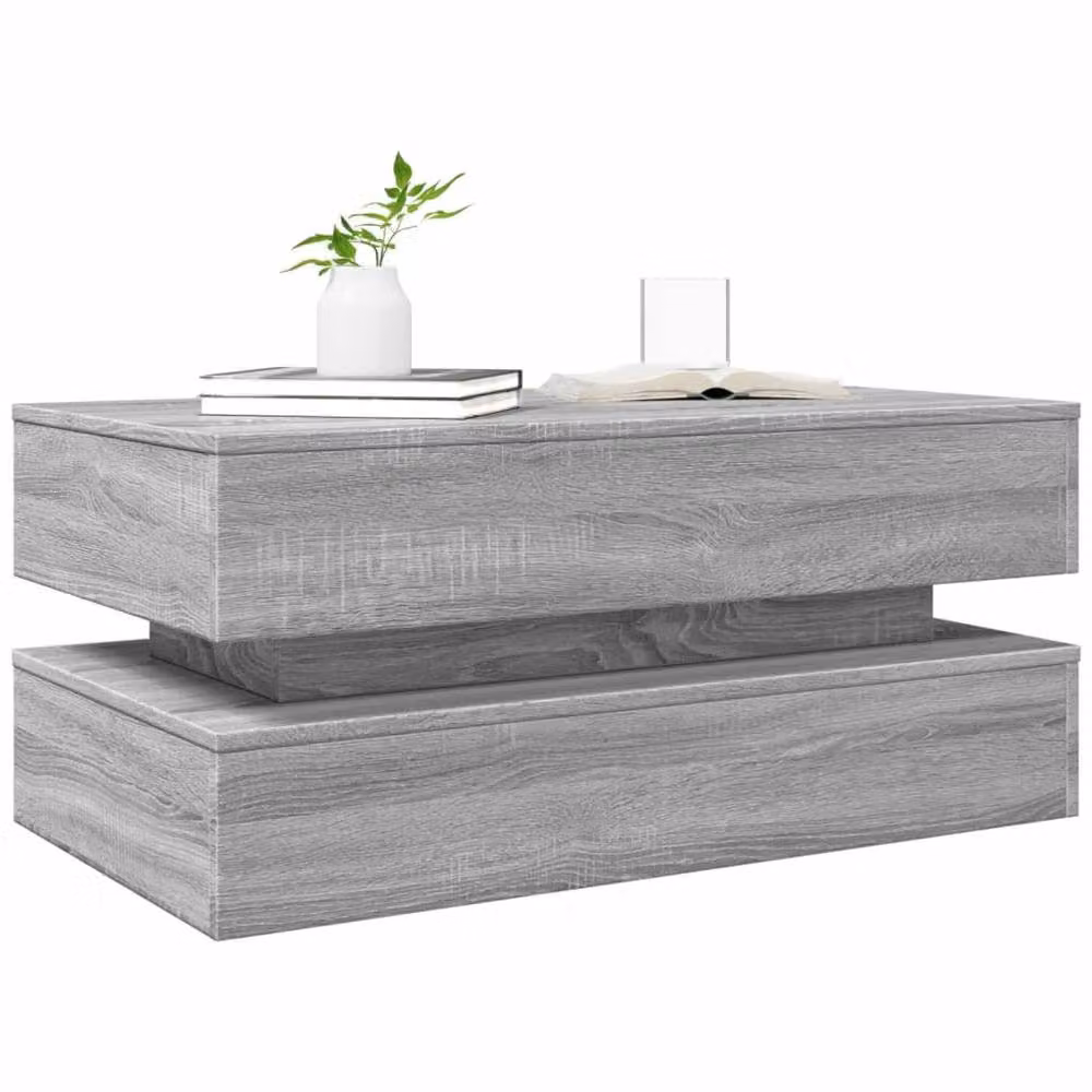 Berkfield Home Modern Coffee Table with LED Lights in Grey Sonoma, W/D/H: 90 x 50 x 40 cm – 4