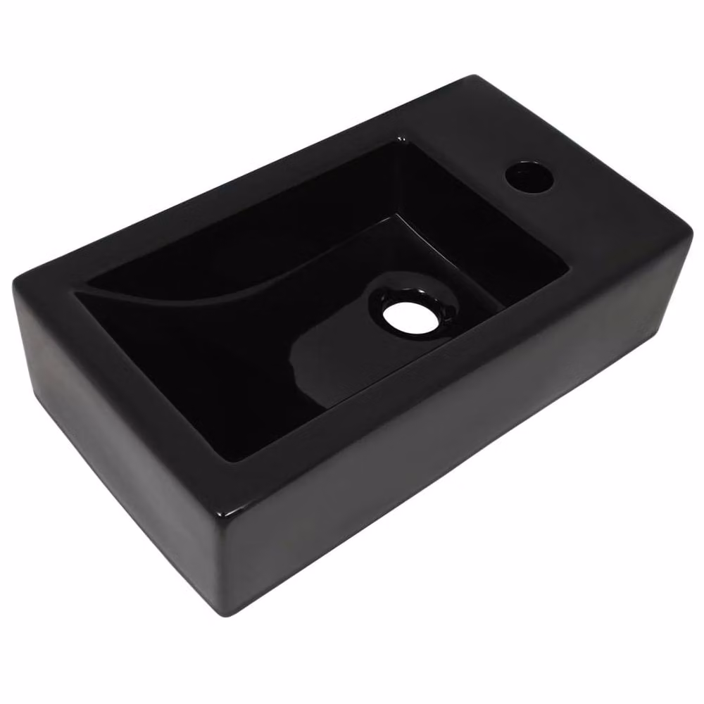 Berkfield Home Elegant Rectangular Ceramic Basin with Faucet Hole, Black, W: 46 cm, D: 25.5 cm, H: 12 cm – 3
