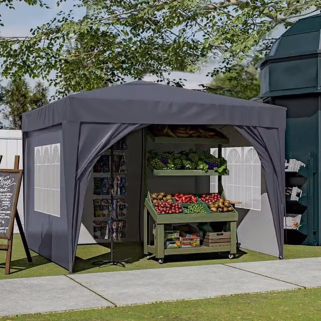 BIRCHTREE Grey Pop Up Freestanding Gazebo with Steel Frame and Polyester and PVC Cover