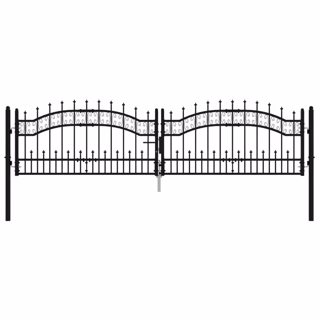 Berkfield Home Spear Top Fence Gate in Black Powder-coated Steel, W: 305 cm, H: 120 cm – 2